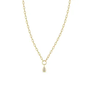 14k Pear Diamond Pendant Small Square Oval Chain Necklace