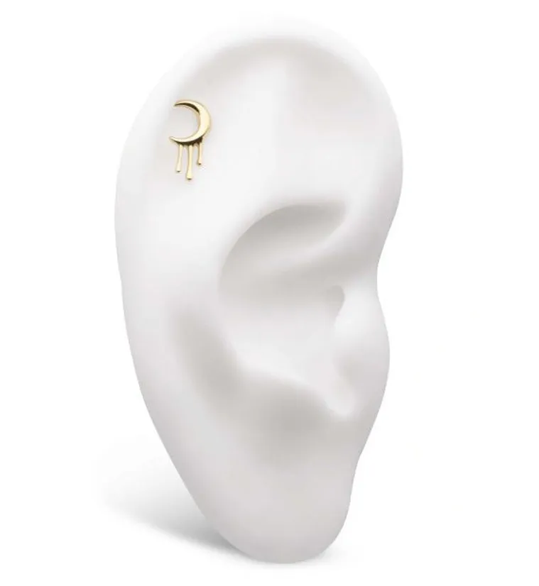 14kt Gold Crescent Moon Drip Threadless Top