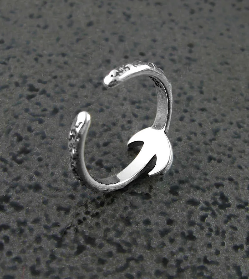 Crescent Moon With Stars Oxidized Toe or Midi Ring, Adjustable