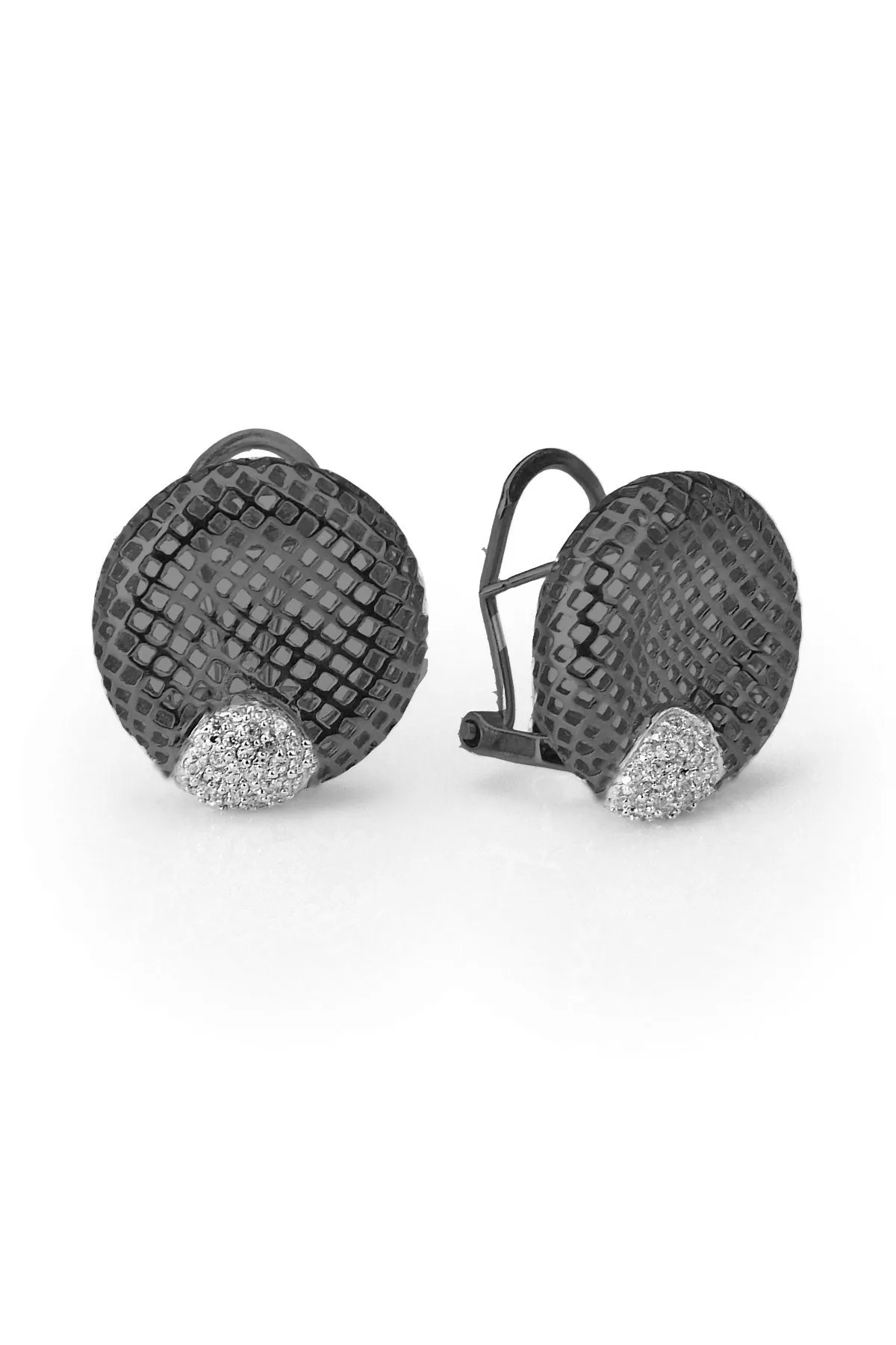 Elise Black Plated Lace Round Earrings