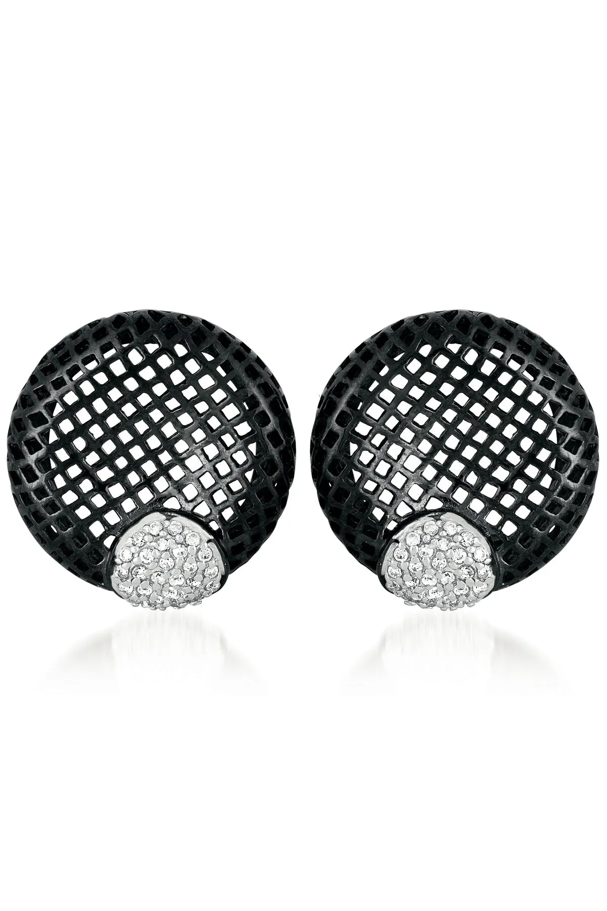 Elise Black Plated Lace Round Earrings