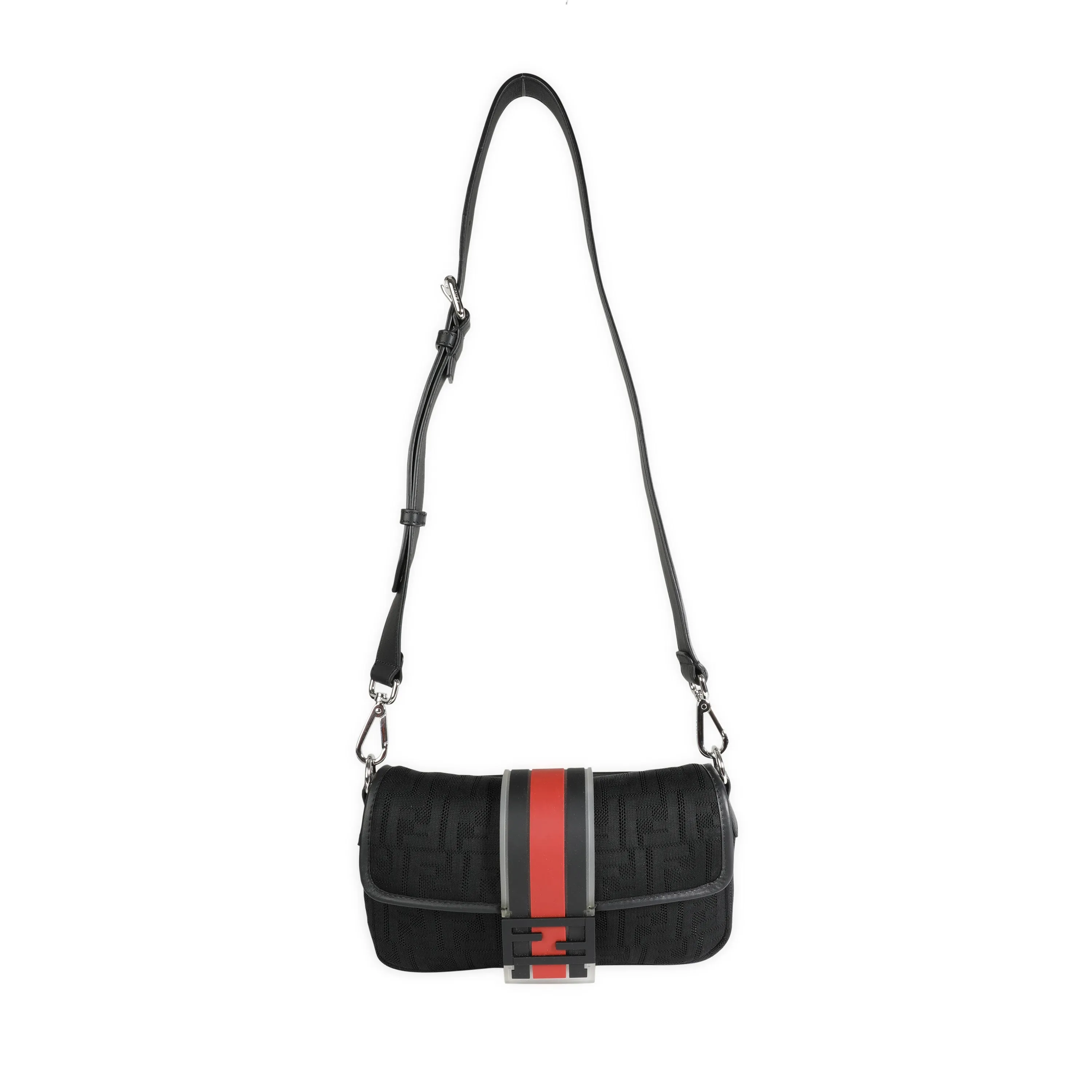 Fendi Black Neoprene & Leather Baguette Messenger Bag