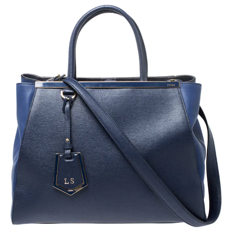 Fendi Blue Two Tone Leather Medium 2Jours Tote