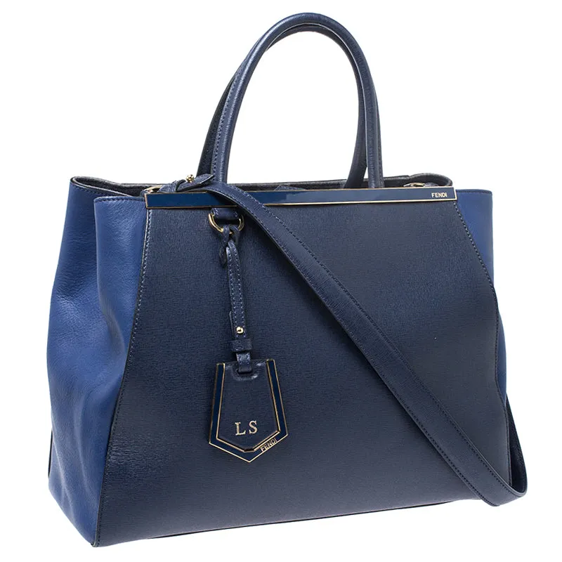 Fendi Blue Two Tone Leather Medium 2Jours Tote