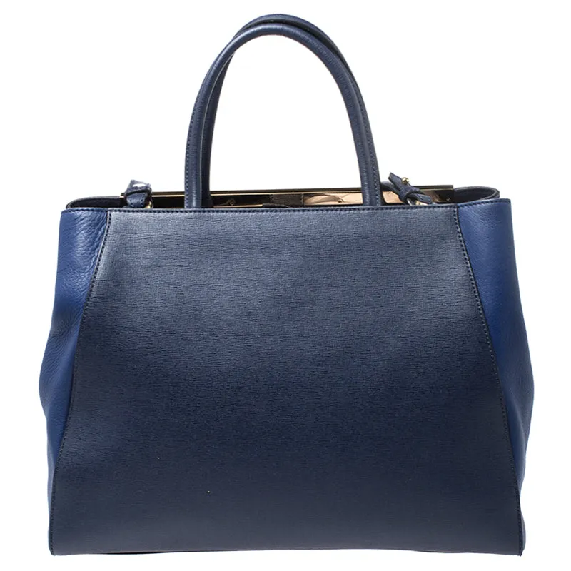 Fendi Blue Two Tone Leather Medium 2Jours Tote