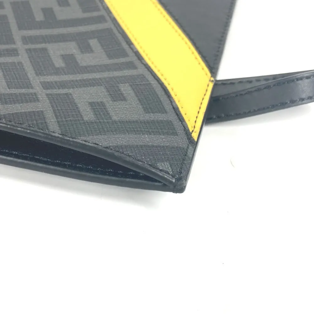 FENDI Clutch bag 7N0110 leather Black x Yellow x Grey Flat slim slim Diagonal Zucca mens Used
