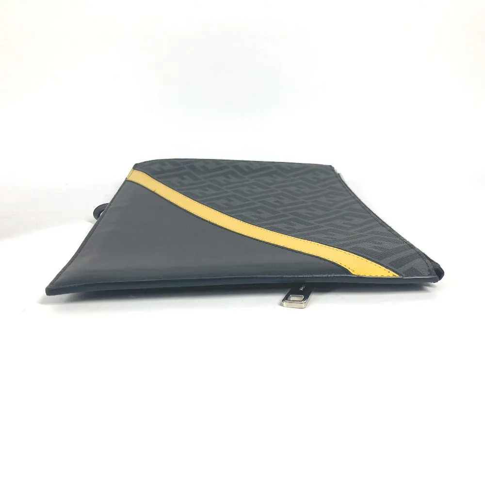 FENDI Clutch bag 7N0110 leather Black x Yellow x Grey Flat slim slim Diagonal Zucca mens Used