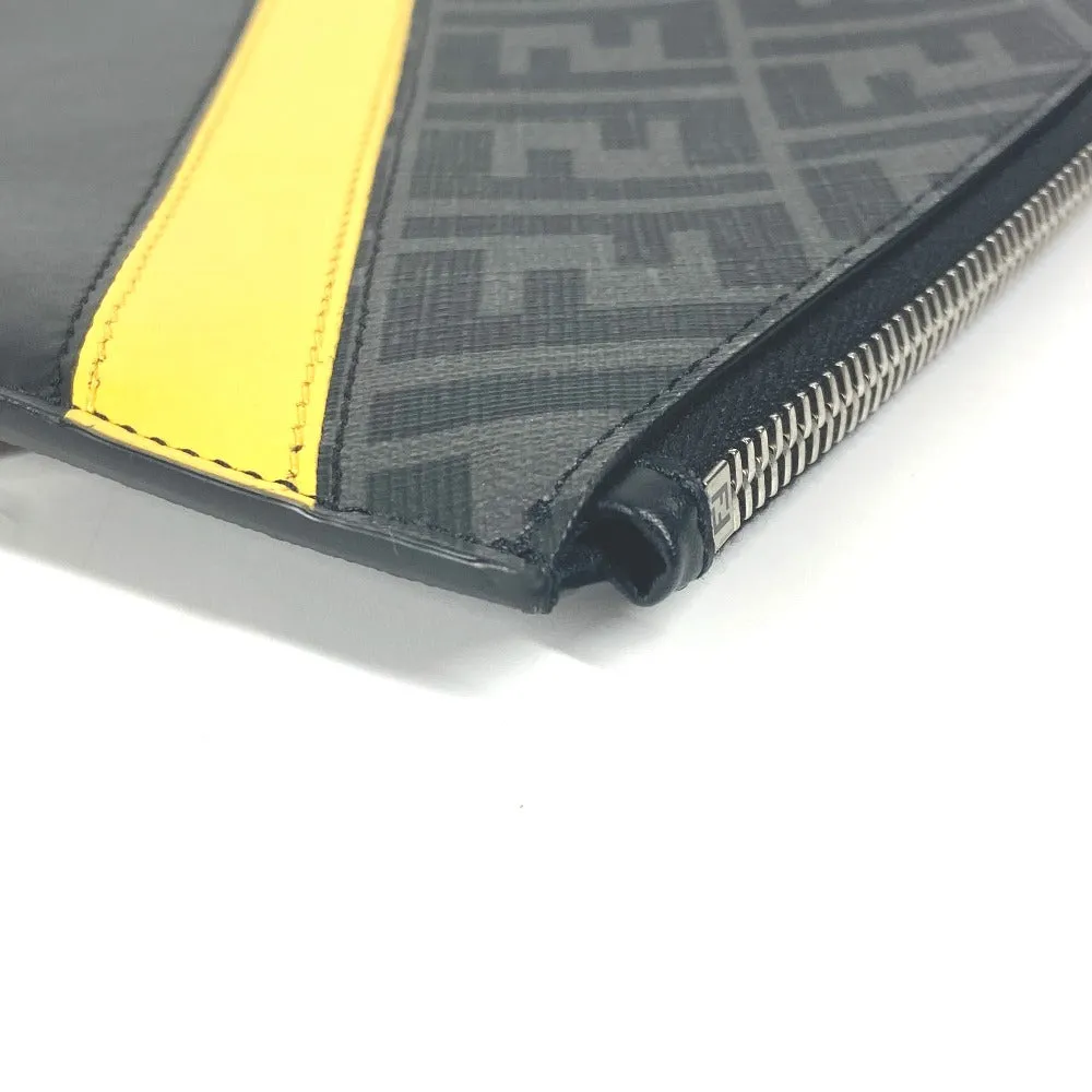FENDI Clutch bag 7N0110 leather Black x Yellow x Grey Flat slim slim Diagonal Zucca mens Used