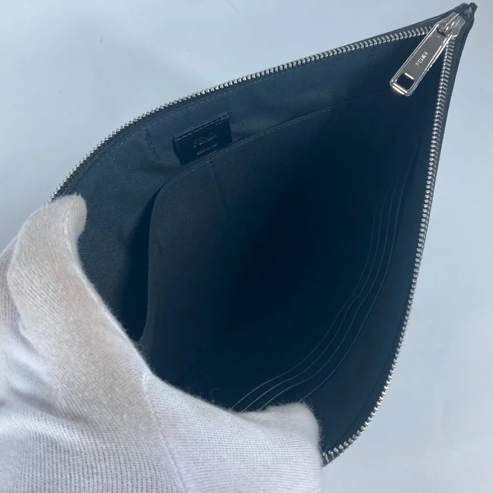 FENDI Clutch bag 7N0110 leather Black x Yellow x Grey Flat slim slim Diagonal Zucca mens Used