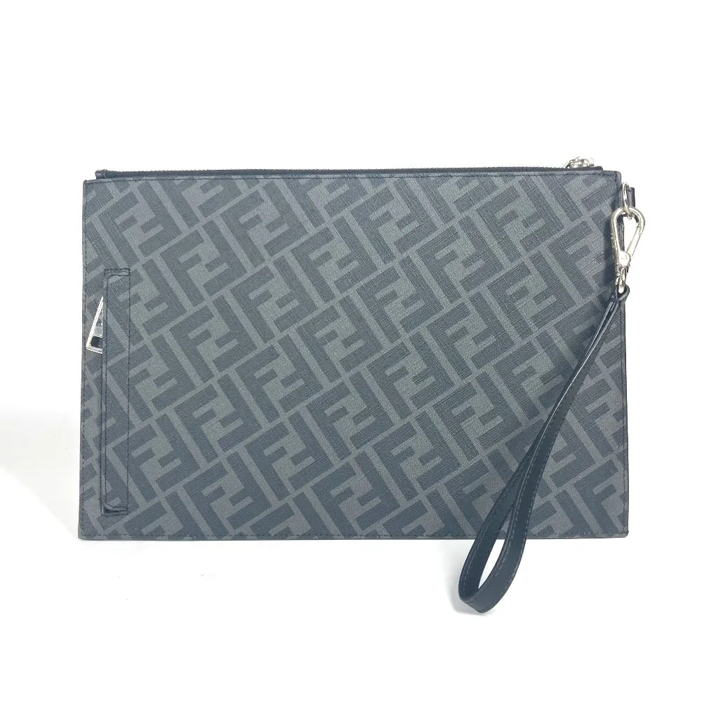FENDI Clutch bag 7N0110 leather Black x Yellow x Grey Flat slim slim Diagonal Zucca mens Used