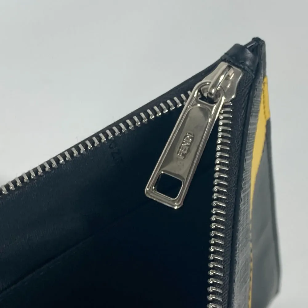FENDI Clutch bag 7N0110 leather Black x Yellow x Grey Flat slim slim Diagonal Zucca mens Used