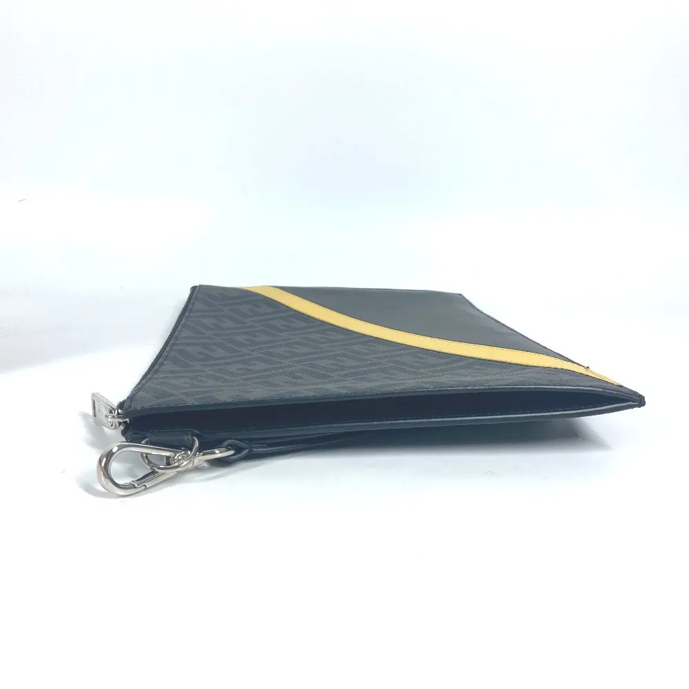 FENDI Clutch bag 7N0110 leather Black x Yellow x Grey Flat slim slim Diagonal Zucca mens Used
