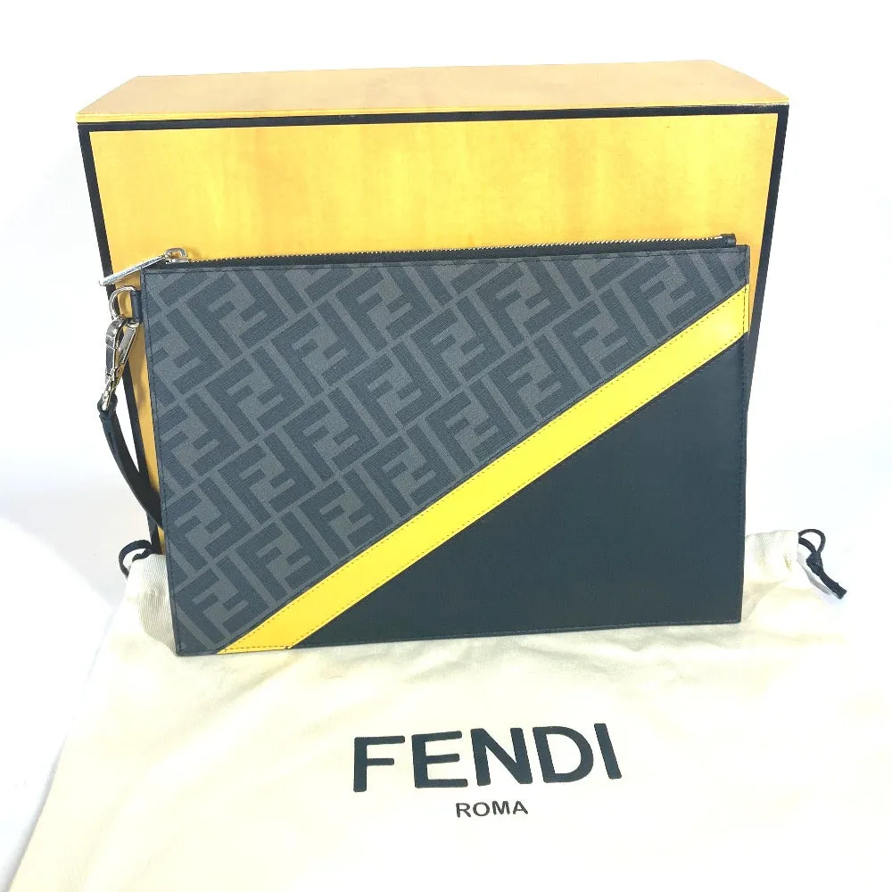 FENDI Clutch bag 7N0110 leather Black x Yellow x Grey Flat slim slim Diagonal Zucca mens Used