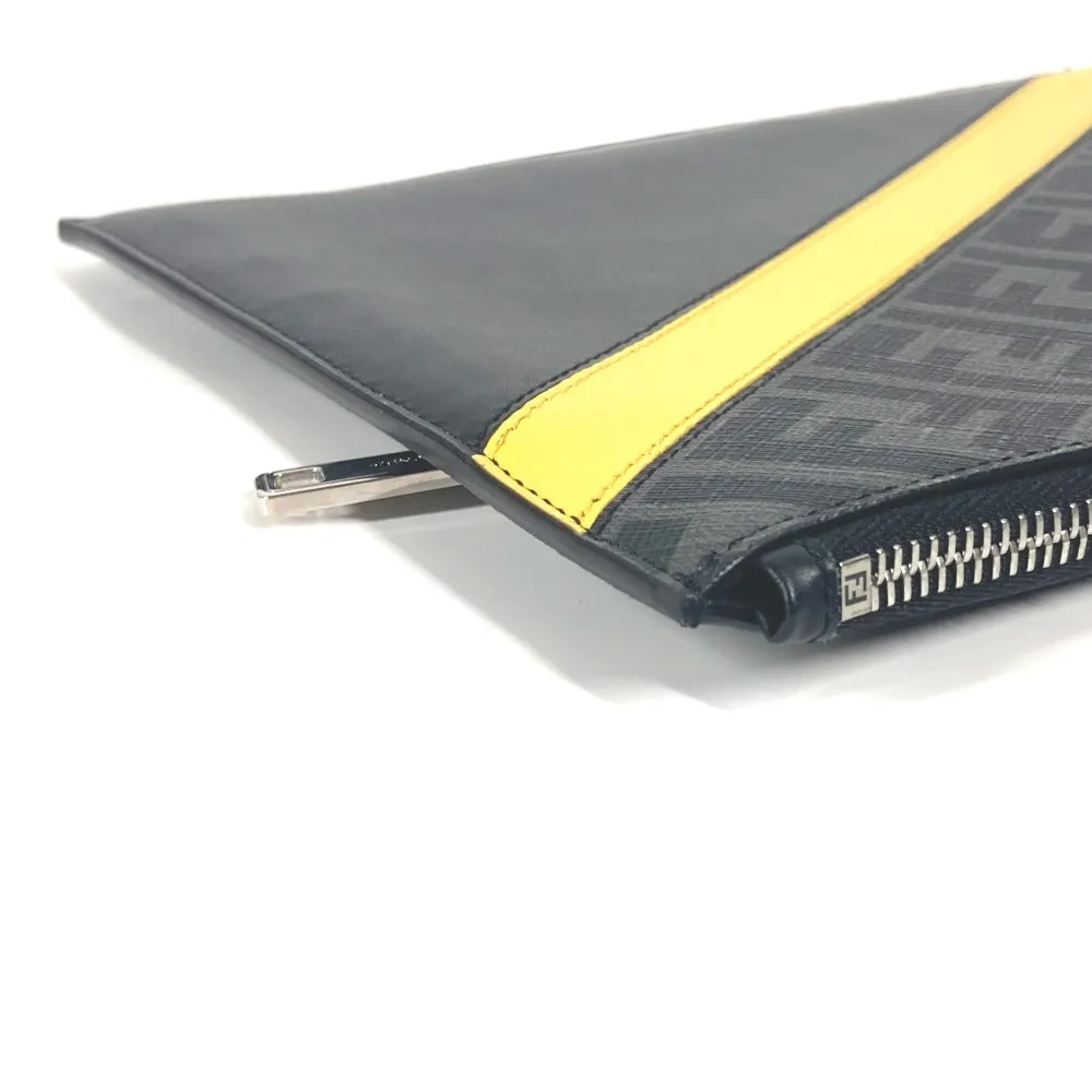 FENDI Clutch bag 7N0110 leather Black x Yellow x Grey Flat slim slim Diagonal Zucca mens Used