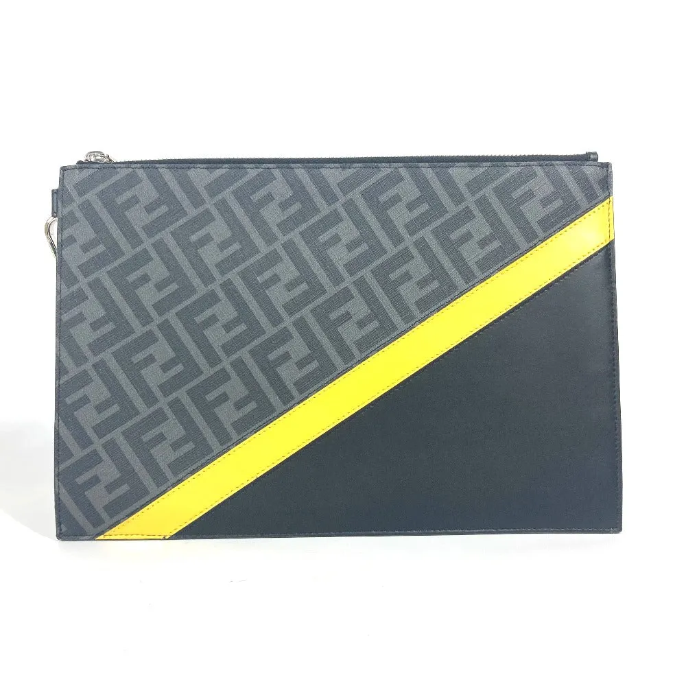 FENDI Clutch bag 7N0110 leather Black x Yellow x Grey Flat slim slim Diagonal Zucca mens Used