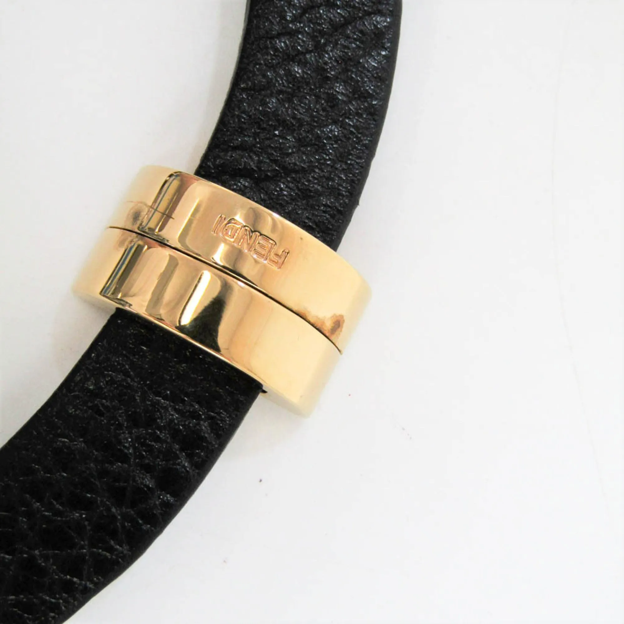 FENDI COLLANA C 8AG288 Leather,Metal Women's Choker Necklace [Black,Gold,Silver]