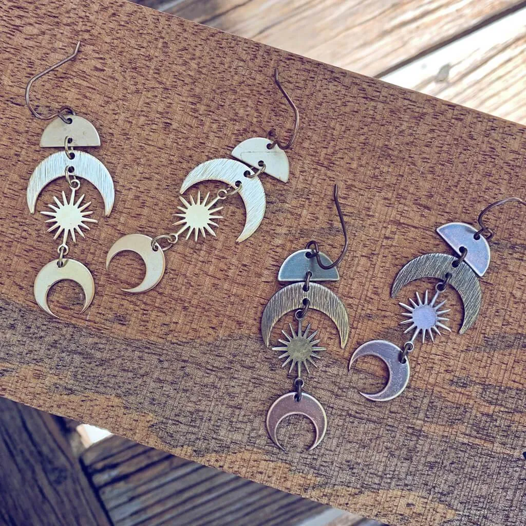 lunar eclipse & solar eclipse // boho brass dangle earrings