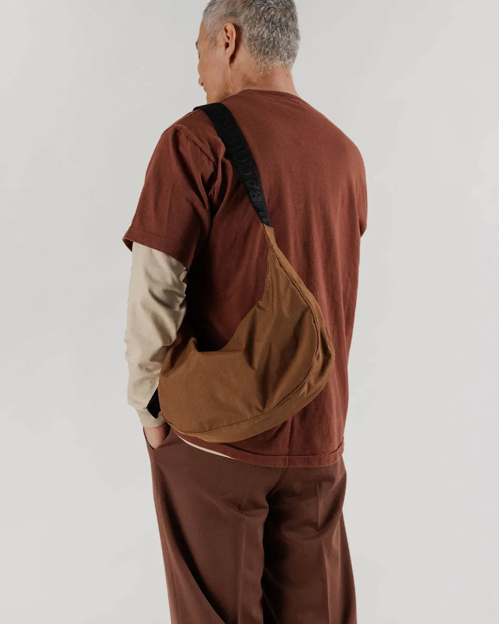 Medium Nylon Crescent Bag - Brown