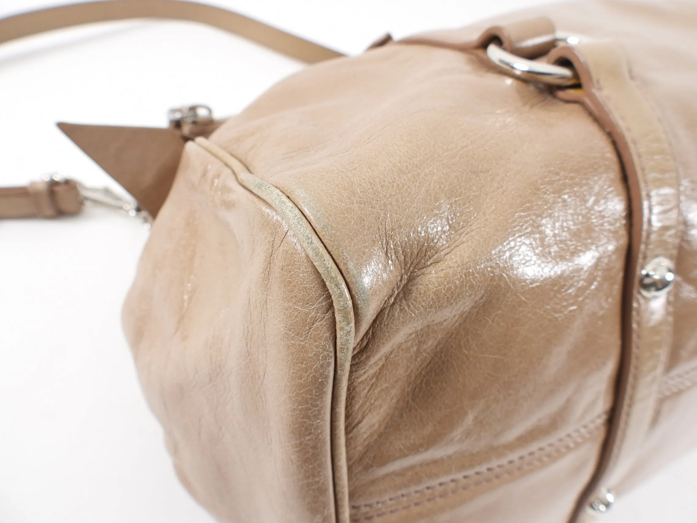 Miu Miu Beige Vitello Lux Bow Two Way Tote Bag