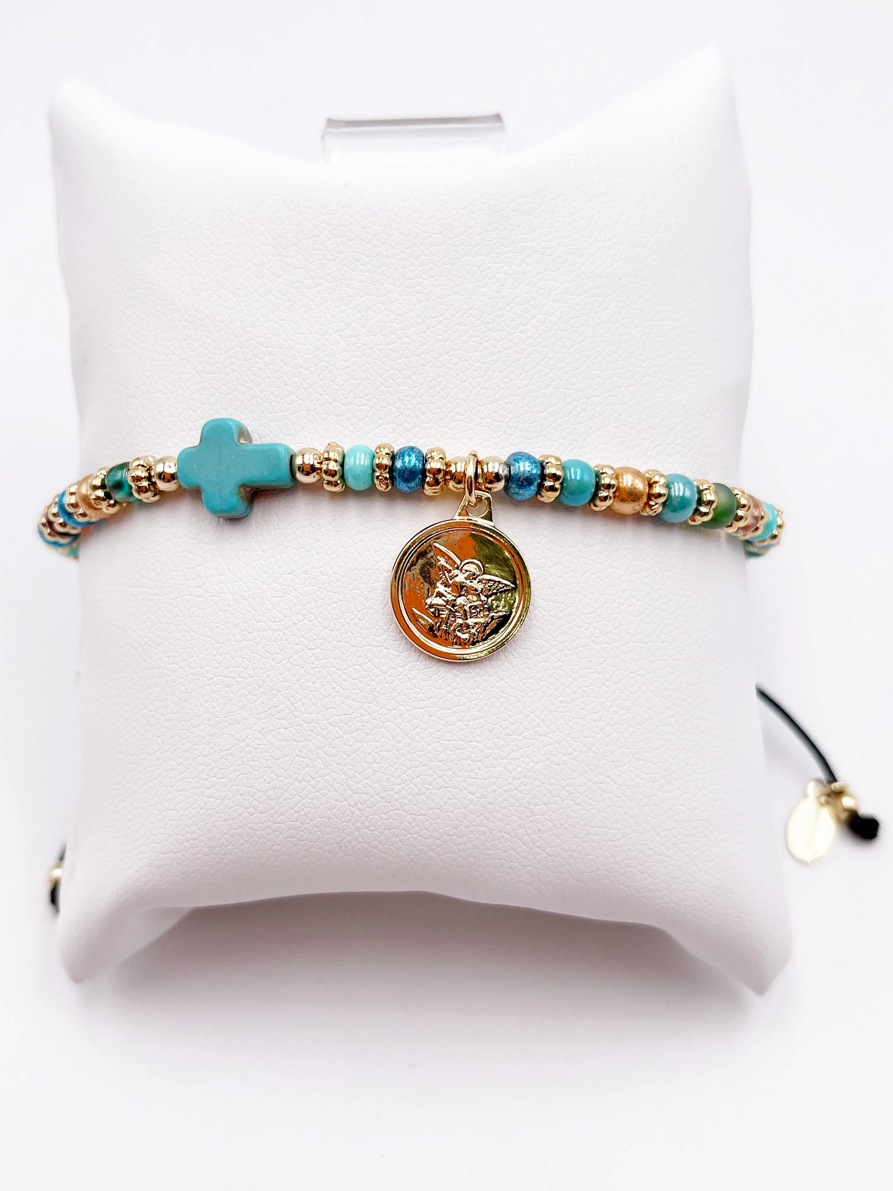 Saint Michael The Archangel Glass Seed Beads Adjustable Bracelet for Women