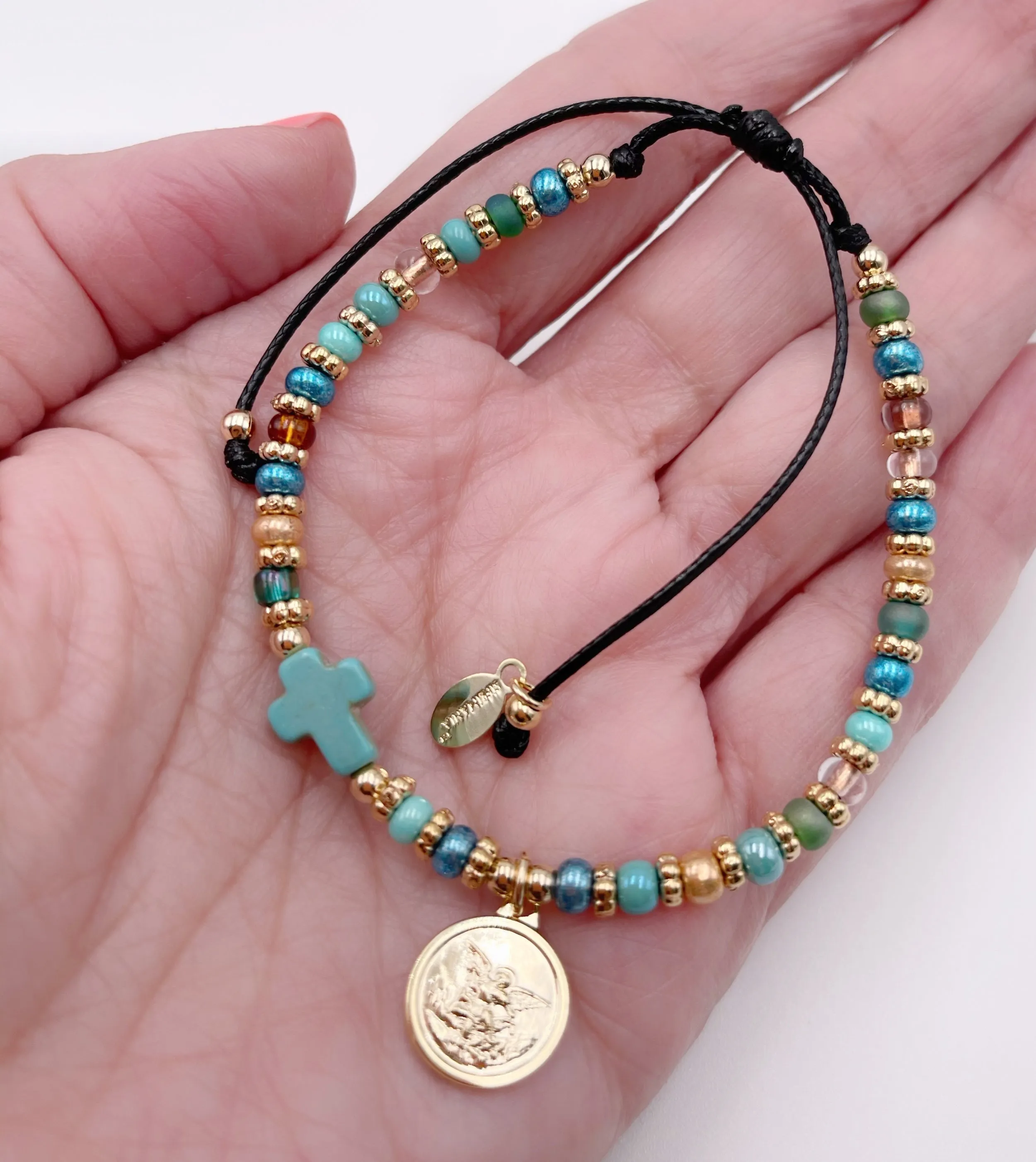 Saint Michael The Archangel Glass Seed Beads Adjustable Bracelet for Women