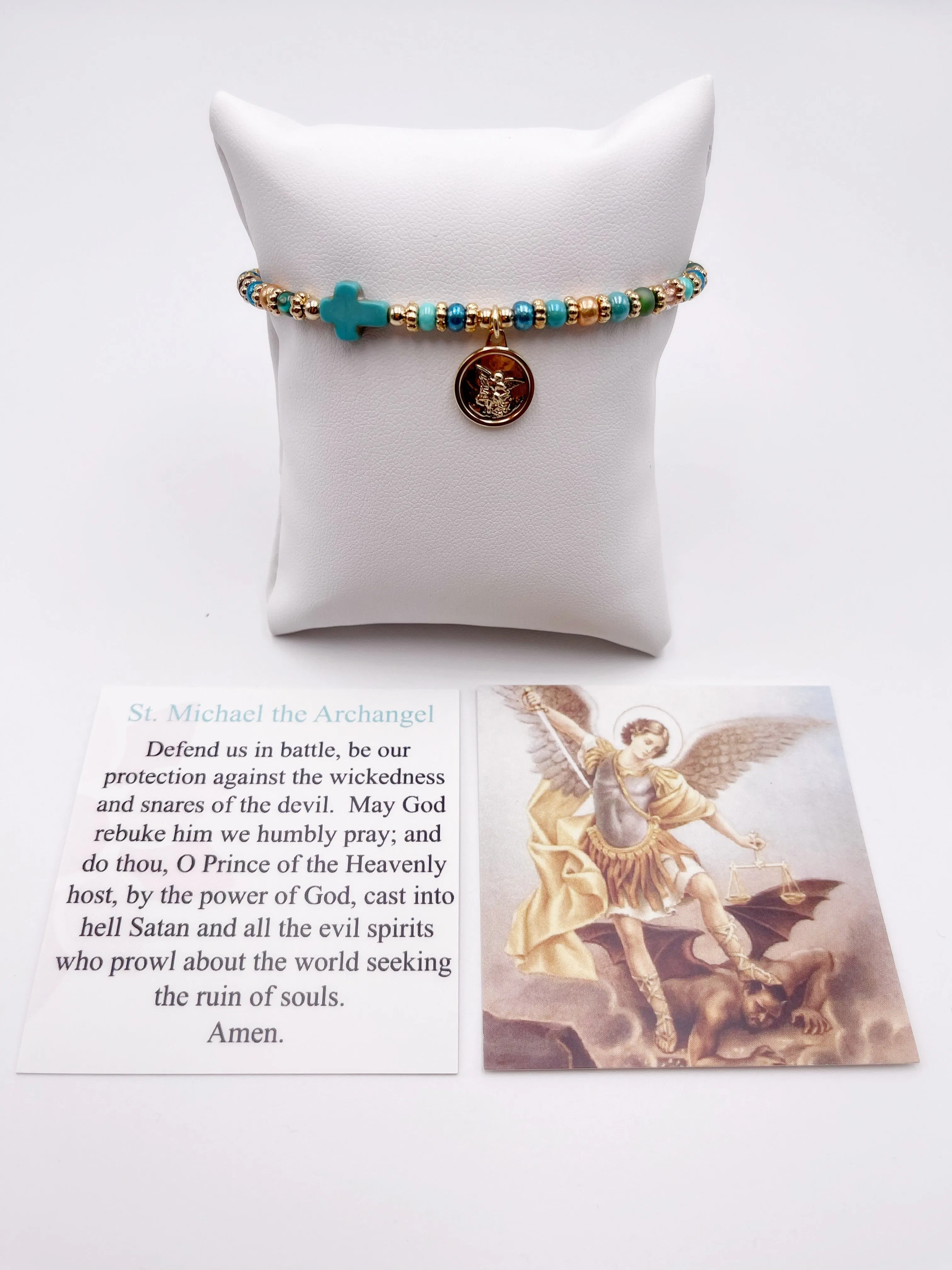 Saint Michael The Archangel Glass Seed Beads Adjustable Bracelet for Women